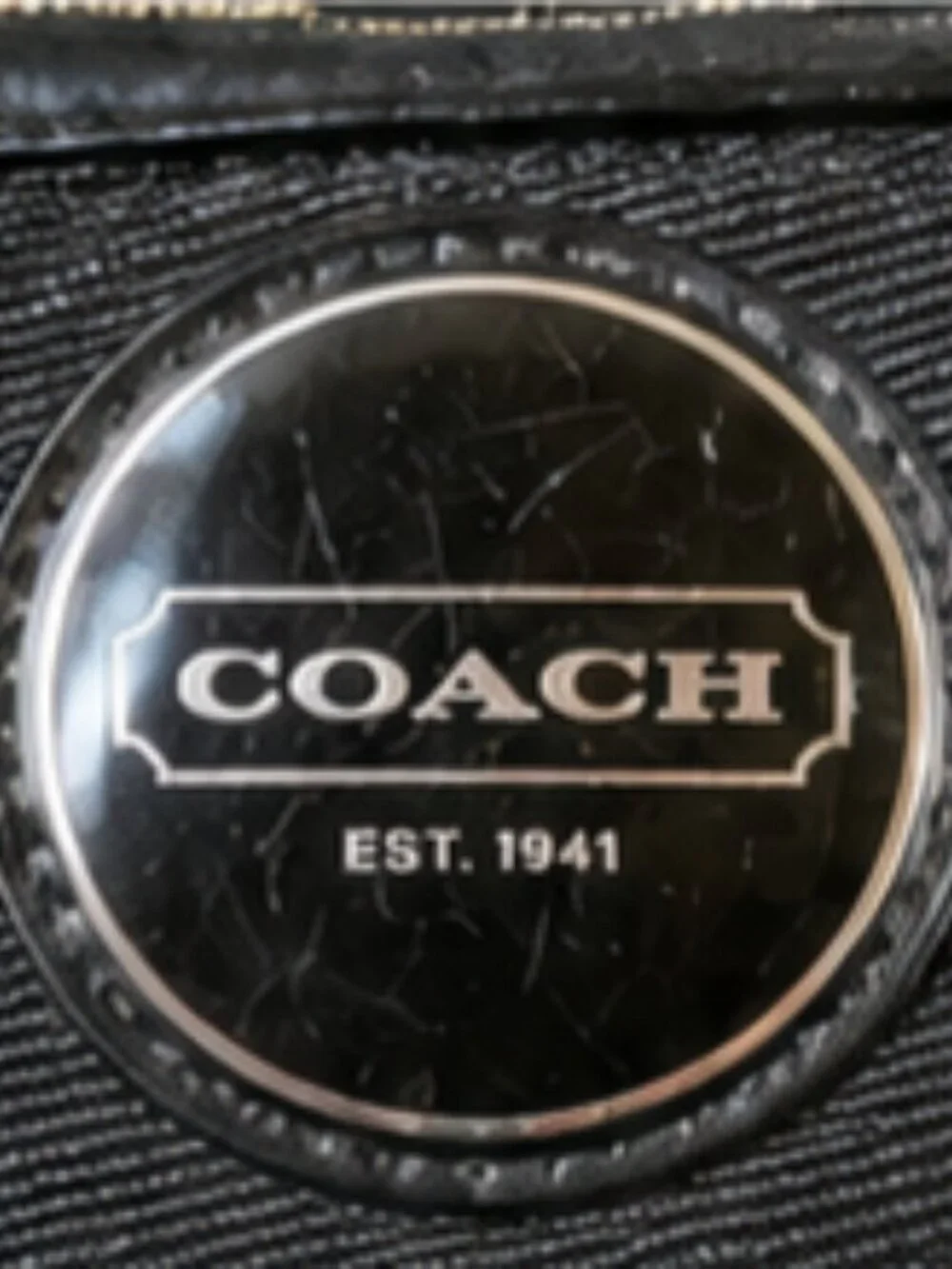 Coach F17439 Signature Black Khaki Shoulder Bag Purse EUC